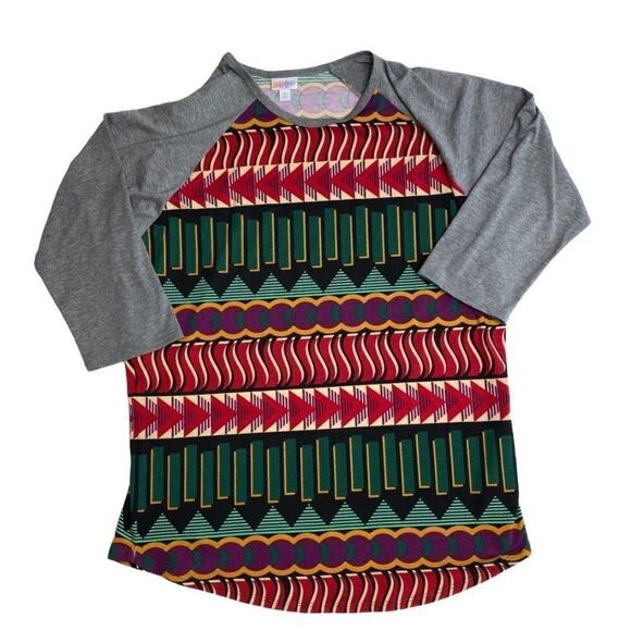 LuLaRoe Randy Gray Red Green Geometric Raglan Sleeve Sz 2XL NEW - Picture 1 of 7